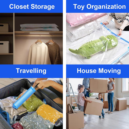 Vacuum Storage Bags with Hand Pump – 8-Piece Space Saver Set