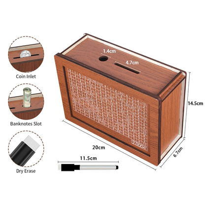 Wooden Cash Savings Box – $10,000 Goal Tracker